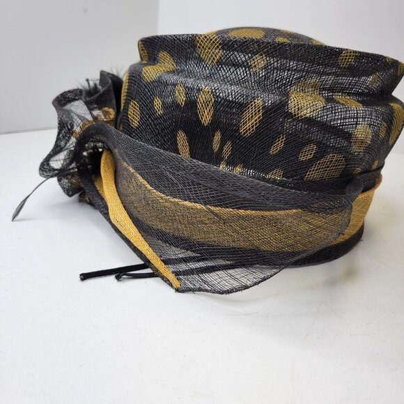 Black and Gold Polka Dots Pillbox Hat Church Hat Weddings - Picture 10 of 15